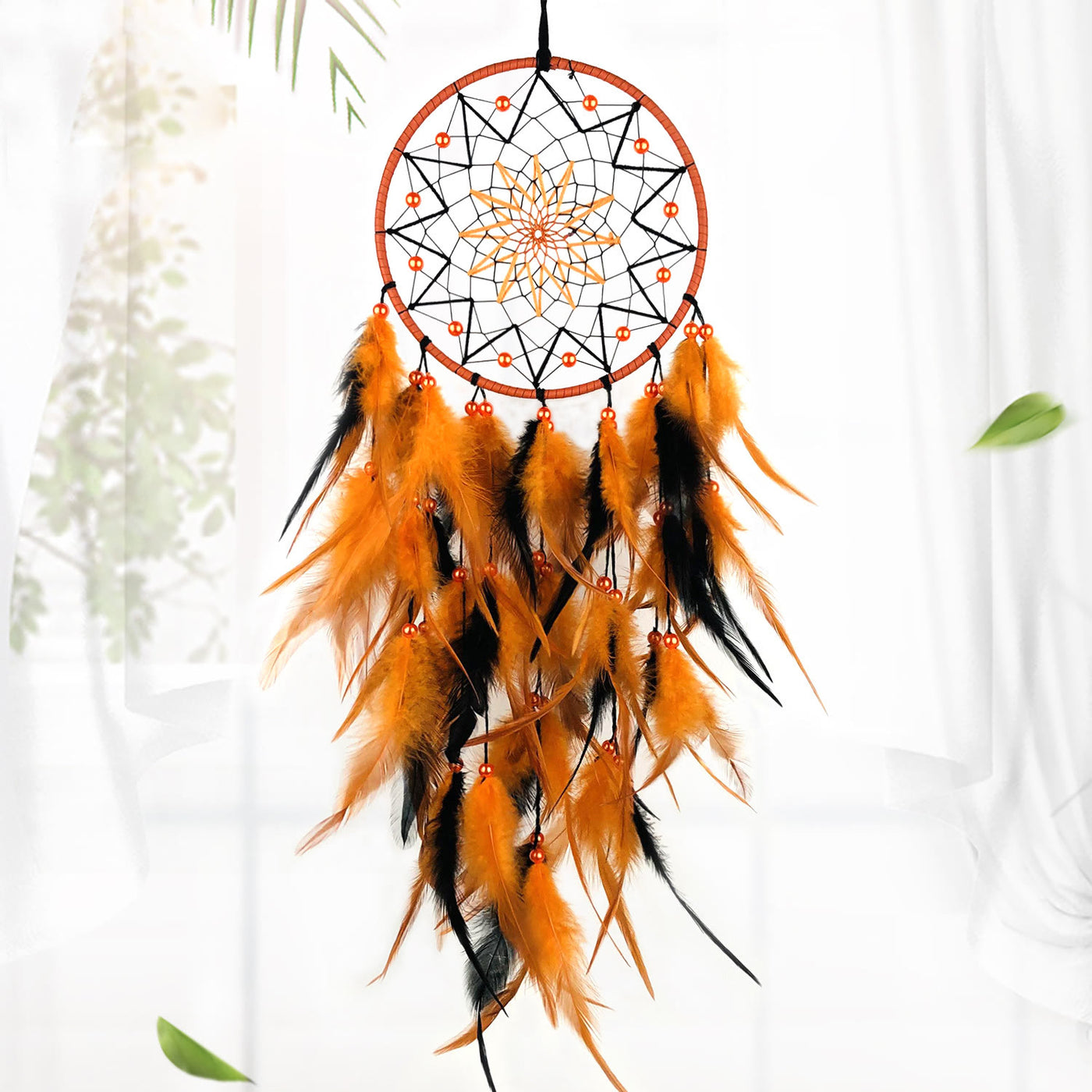 Olivenorma Acrylic Beads Orange Feather Handmade Halloween Dream Catcher