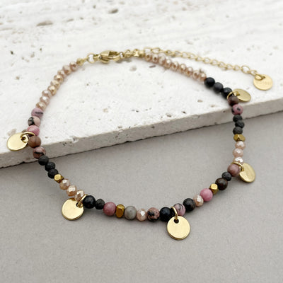 Olivenorma Natural Stone Beaded Titanium Disc Charm Bracelet