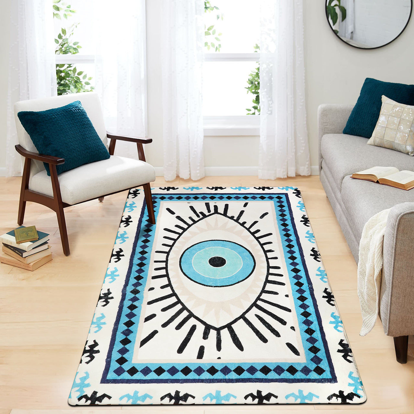 Olivenorma Blue Evil Eye Antibacterial Washable Rugs Carpet