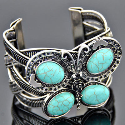 Olivenorma Large Turquoise Stone Butterfly Cuff Bracelet