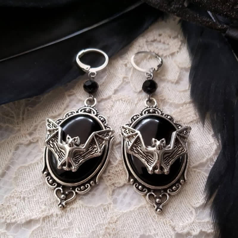 Obsidian Halloween Bat Earrings