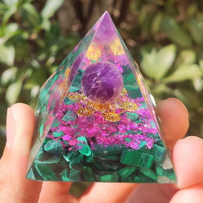 Olivenorma Amethyst Malachite Metatron's Cube Symbol Orgone Pyramid