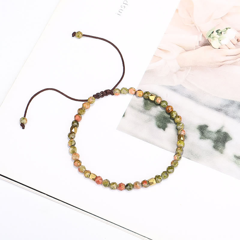 Olivenorma Faceted Unakite Beaded Braided Adjustable Bracelet