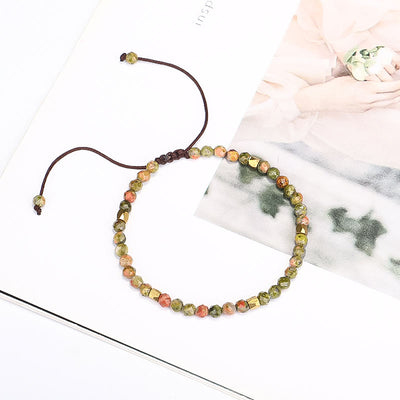 Olivenorma Faceted Unakite Beaded Braided Adjustable Bracelet