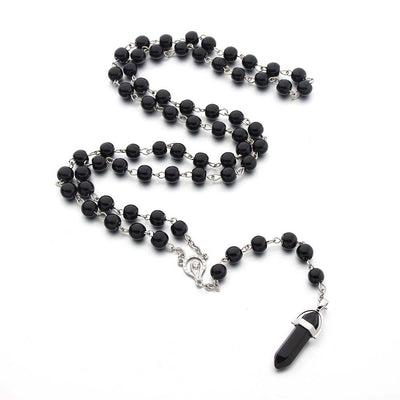 Olivenorma Obsidian Christianity Crystal Hexagon Pendant Rosary Necklace