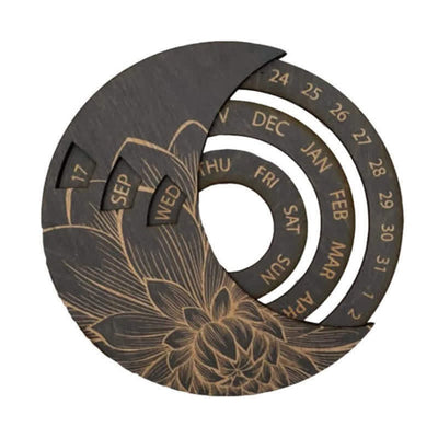 Olivenorma Circle Wooden Crescent Moon Perpetual Calendar Wall Decor