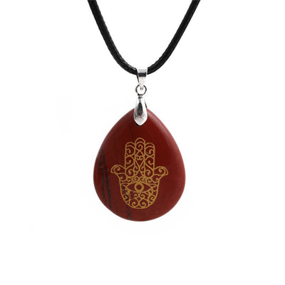 Olivenorma Natural Drop Shape Crystal Hamsa Pendant Necklace