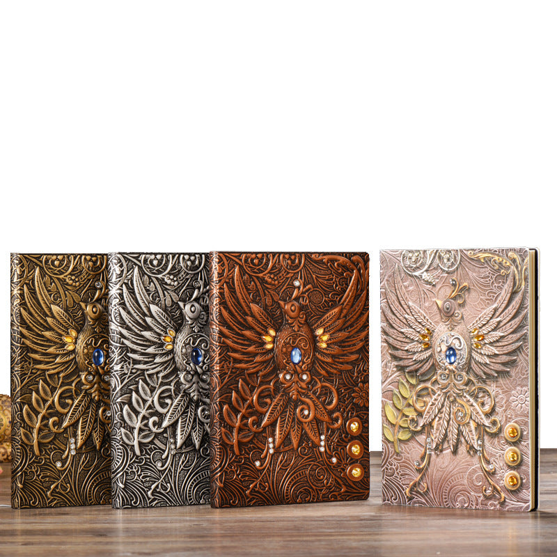 Olivenorma Crystal Stone Phoenix Embossed Leather Journal Notebook