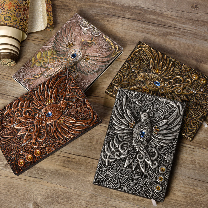 Olivenorma Crystal Stone Phoenix Embossed Leather Journal Notebook