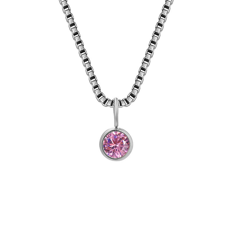 Olivenorma 8mm Birthstone Titanium Steel Zircon Necklace