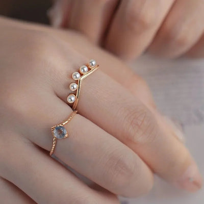 Olivenorma Crystal Pearl Wedding Stacking 2 Pcs Ring Set