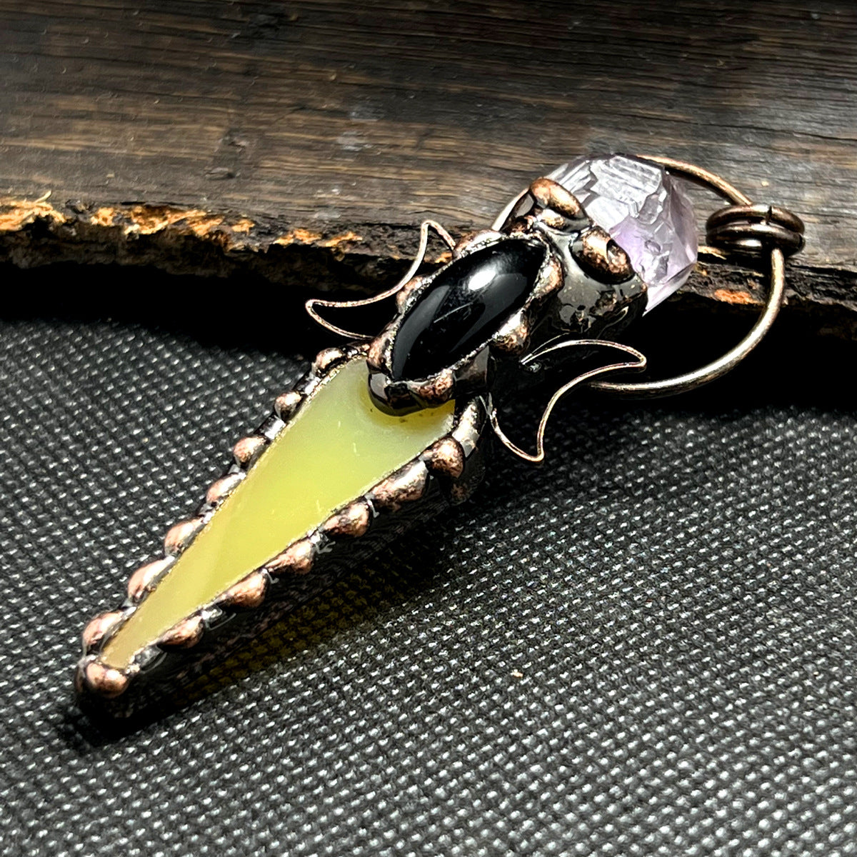 Olivenorma Copper Arrow Double Moon Crystal Pendant Gemstone Necklace