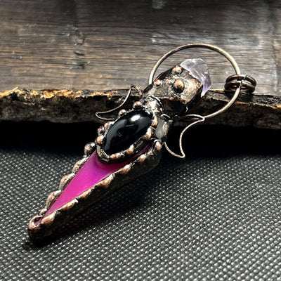 Olivenorma Copper Arrow Double Moon Crystal Pendant Gemstone Necklace