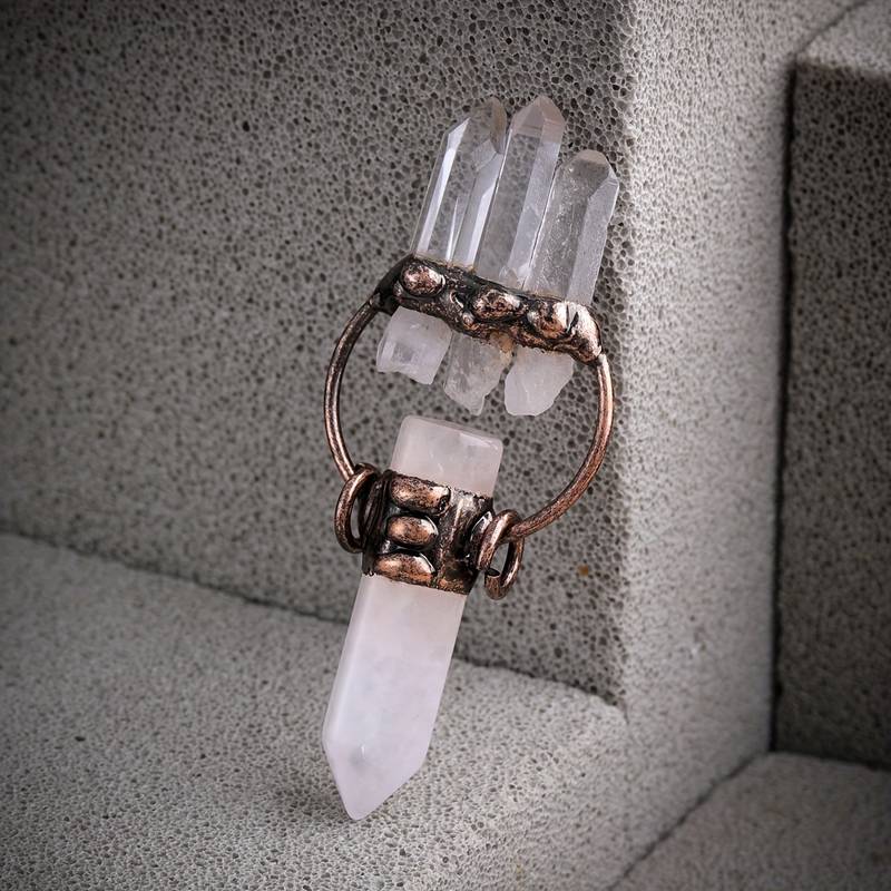 Olivenorma Irregular Clear Quartz Hexagonal Pillar Gemstone Necklace