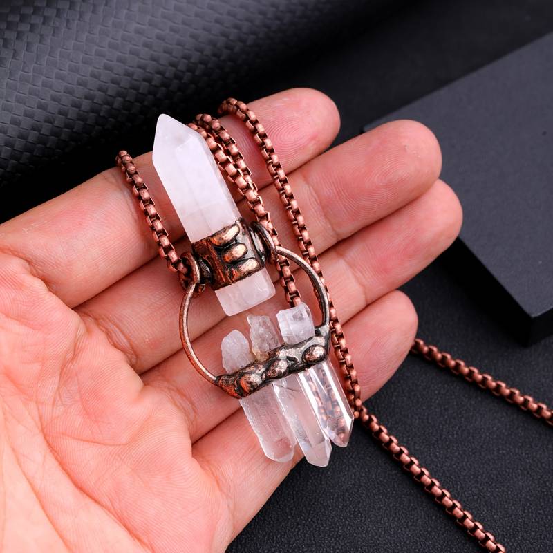 Olivenorma Irregular Clear Quartz Hexagonal Pillar Gemstone Necklace