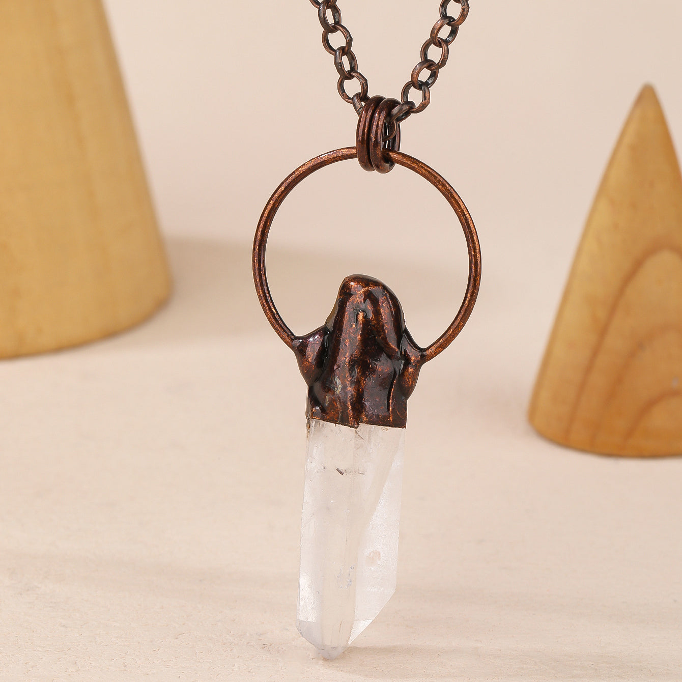 Olivenorma Copper Irregular Natural Clear Crystal Gemstone Necklace