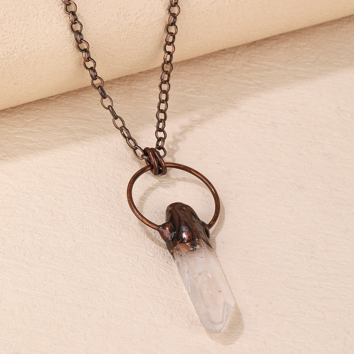 Olivenorma Copper Irregular Natural Clear Crystal Gemstone Necklace