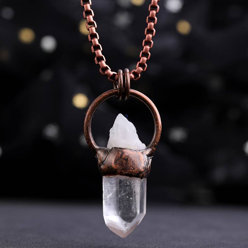 Olivenorma Copper Irregular Natural Clear Crystal Gemstone Necklace