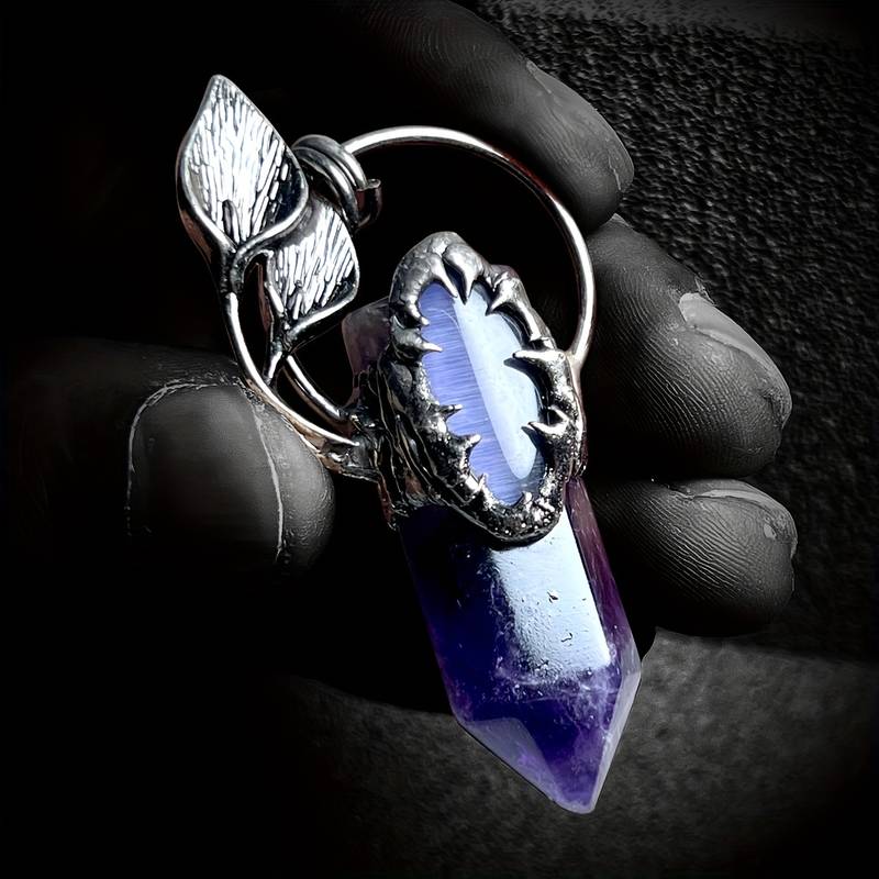 Olivenorma Halloween Ghost Scratch Crystal Stone Pendant Gemstone Necklace