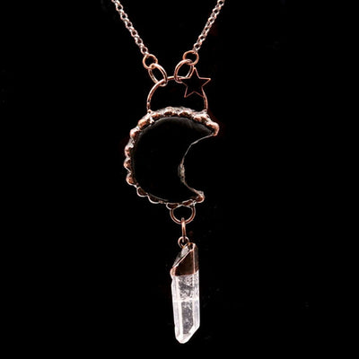 Olivenorma Crystal Moon Star Gemstone Pendant Necklace - Black Onyx&Clear Quartz - image 13