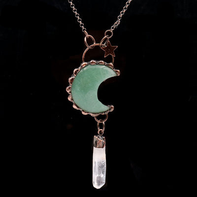 Olivenorma Crystal Moon Star Gemstone Pendant Necklace - Green Aventurine&Clear Quartz - image 11
