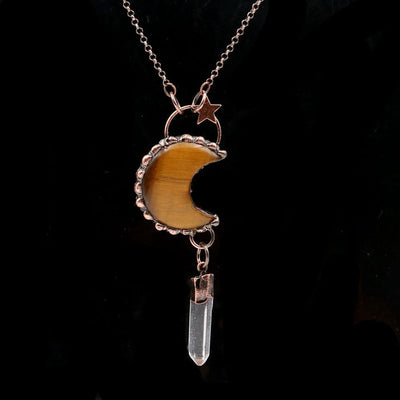 Olivenorma Crystal Moon Star Gemstone Pendant Necklace - Tiger Eye&Clear Quartz - image 9