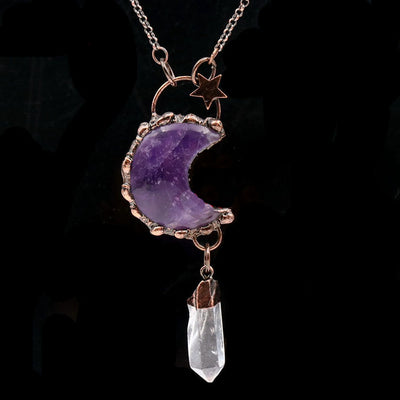 Olivenorma Crystal Moon Star Gemstone Pendant Necklace - Amethyst&Clear Quartz - image 5