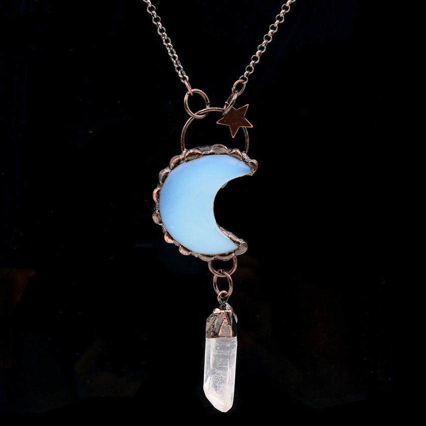 Olivenorma Crystal Moon Star Gemstone Pendant Necklace - Opalite&Clear Quartz - image 15