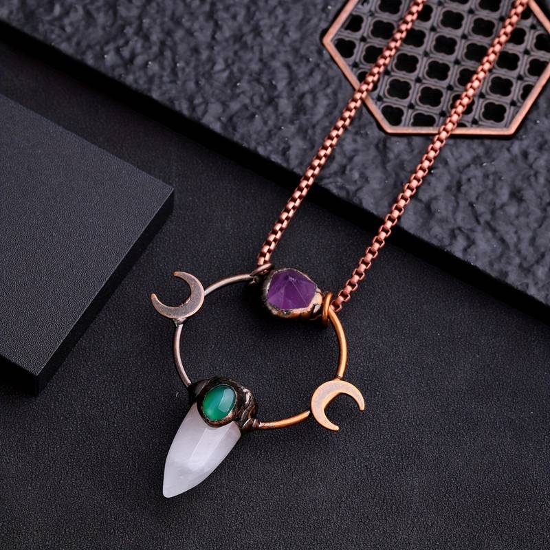 Olivenorma Bullet Clear Crystal Double Moon Gemstone Necklace