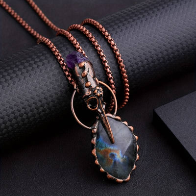 Olivenorma Copper Hummingbird Head Amethyst Labradorite Gemstone Necklace