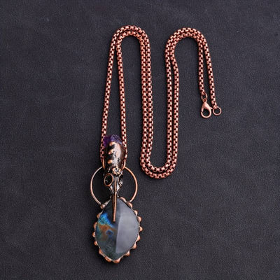 Olivenorma Copper Hummingbird Head Amethyst Labradorite Gemstone Necklace