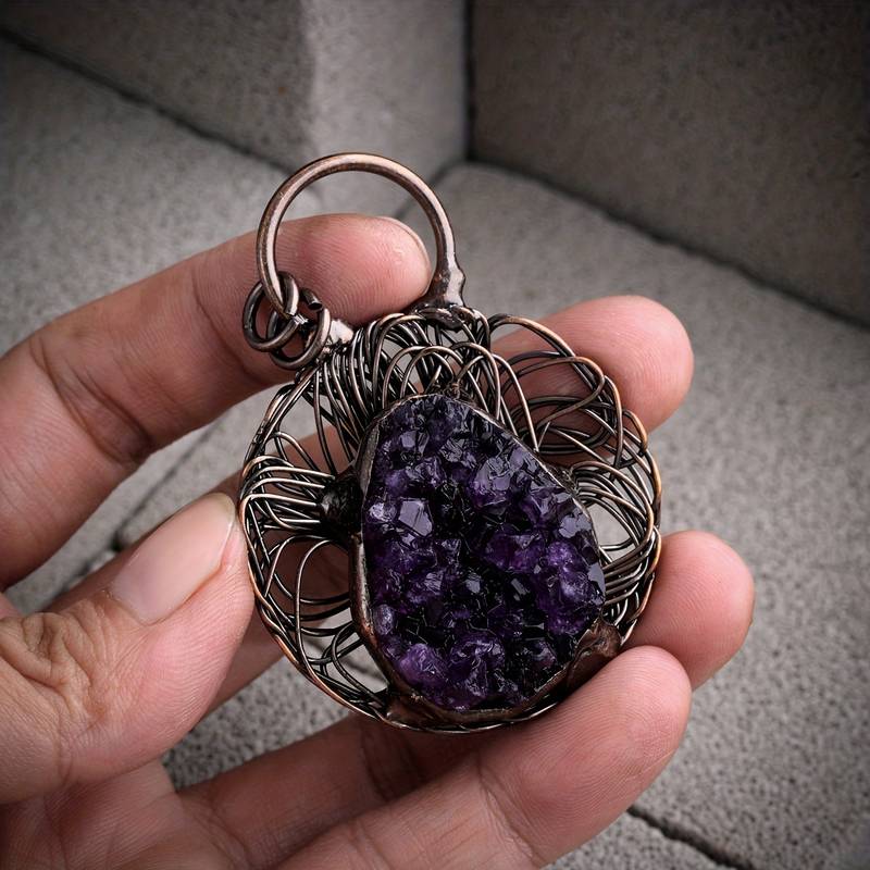 Olivenorma Wire Wound Inlaid Irregular Amethyst Gemstone Necklace