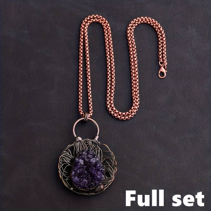 Olivenorma Wire Wound Inlaid Irregular Amethyst Gemstone Necklace