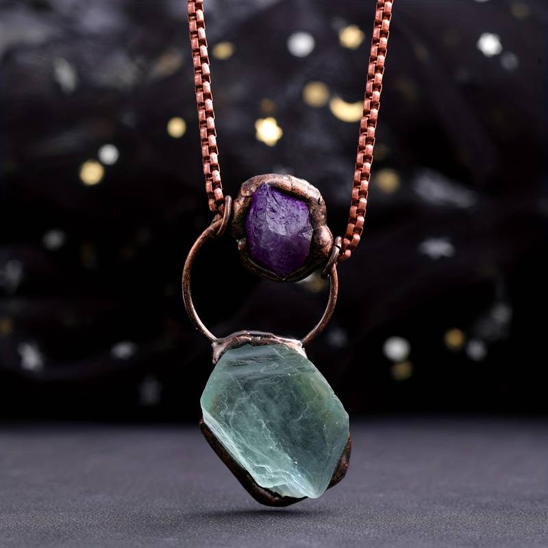 Olivenorma Irregular Green Fluorite Amethyst Gemstone Necklace