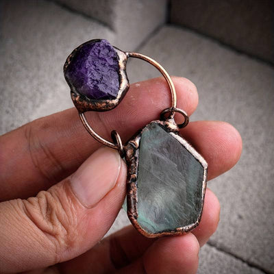 Olivenorma Irregular Green Fluorite Amethyst Gemstone Necklace