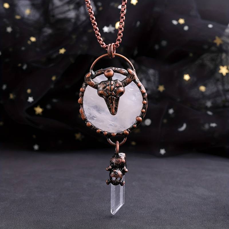 Olivenorma Copper Ox Head With Clear Quartz Gemstone Necklace