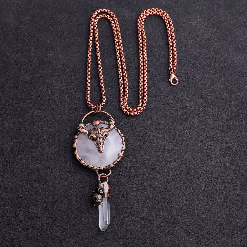 Olivenorma Copper Ox Head With Clear Quartz Gemstone Necklace