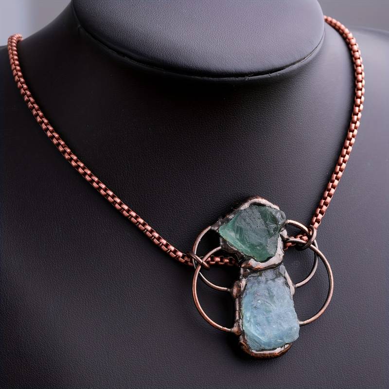 Olivenorma Green Fluorite Aquamarine Combination Pendant Necklace