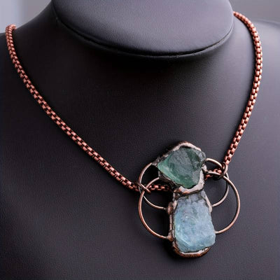 Olivenorma Green Fluorite Aquamarine Combination Pendant Necklace