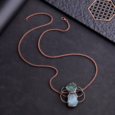 Olivenorma Green Fluorite Aquamarine Combination Pendant Necklace