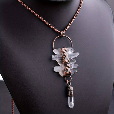 Olivenorma Irregular Clear Quartz Six-Piece Tassel Gemstone Necklace