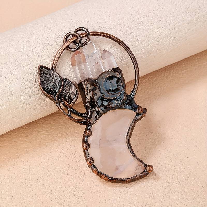 Olivenorma Clear Crystal Moon Plant Shape Pendant Gemstone Necklace