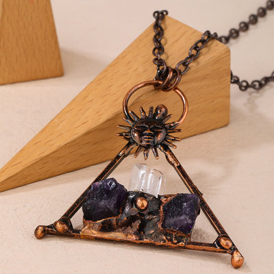 Olivenorma Copper Sun Clear Quartz Amethyst Gemstone Necklace