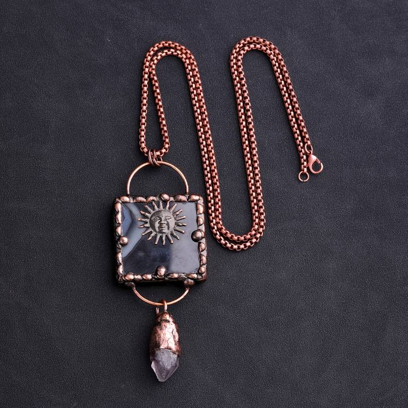 Olivenorma Sun God Black Agate Irregular Amethyst Gemstone Necklace