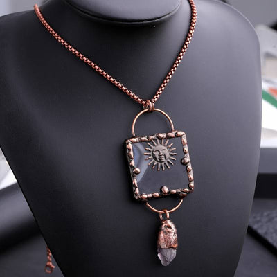 Olivenorma Sun God Black Agate Irregular Amethyst Gemstone Necklace