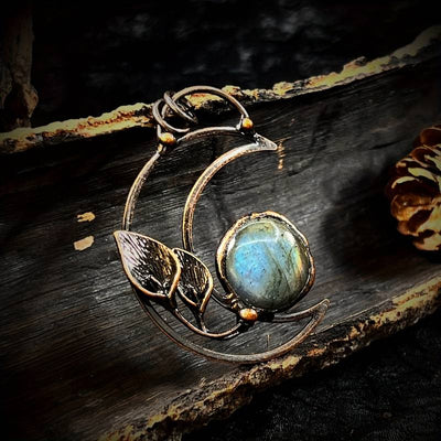 Olivenorma Labradorite Moon Leaf Shape Gemstone Necklace