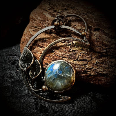 Olivenorma Labradorite Moon Leaf Shape Gemstone Necklace