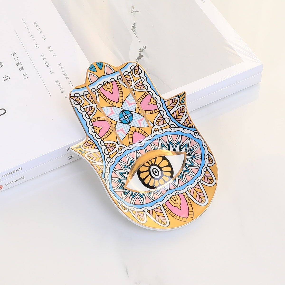 Olivenorma Hamsa Evil Eye Ceramic Crystal Holder Coaster