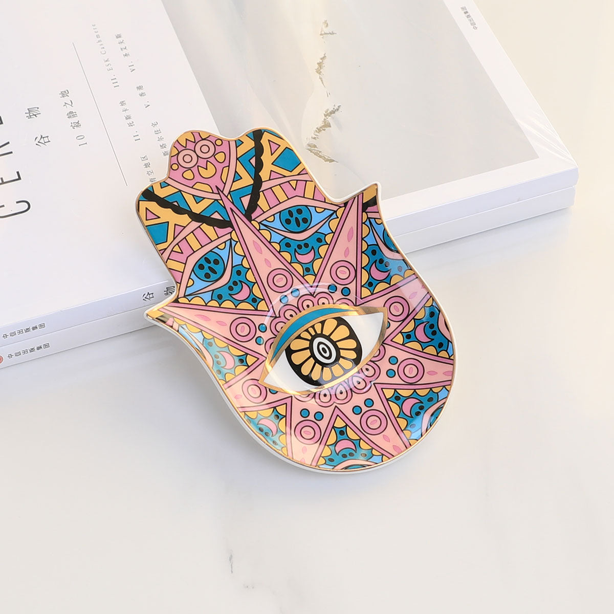 Olivenorma Hamsa Evil Eye Ceramic Crystal Holder Coaster