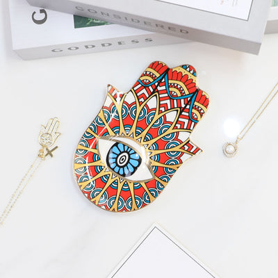 Olivenorma Hamsa Evil Eye Ceramic Crystal Holder Coaster